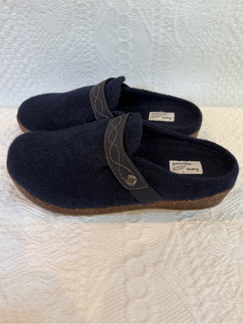 Earth Origins Janet Shoes Womens 7.5 M Navy Wool Felt Slip On Comfort Clogs